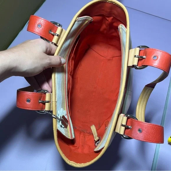 Vintage 2004 Coach Hamptons Daisy Multicolor Striped Handbag Cotton Leather Y2K - Picture 9 of 16